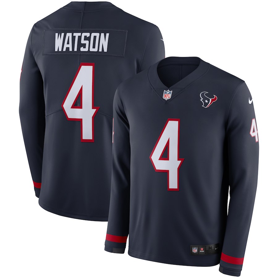 Men Houston Texans 4 Watson blue Limited NFL Nike Therma Long Sleeve Jersey